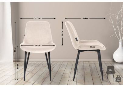 Chaise de salle à manger Victoria, velours, crème