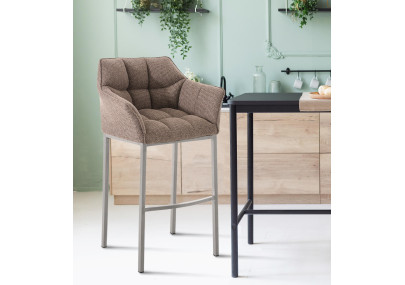 Tabouret de bar Damaso E, tissu avec piètement à 4 pieds, brun terre