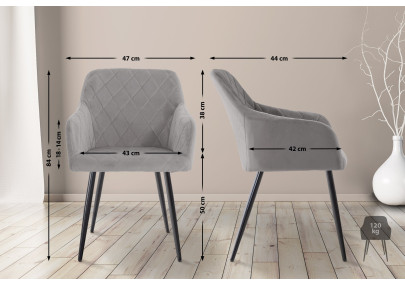 Ensemble de 2 chaises de salle à manger Shila en velours gris