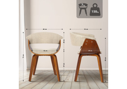 Fauteuil Bruce, tissu noyer et crème