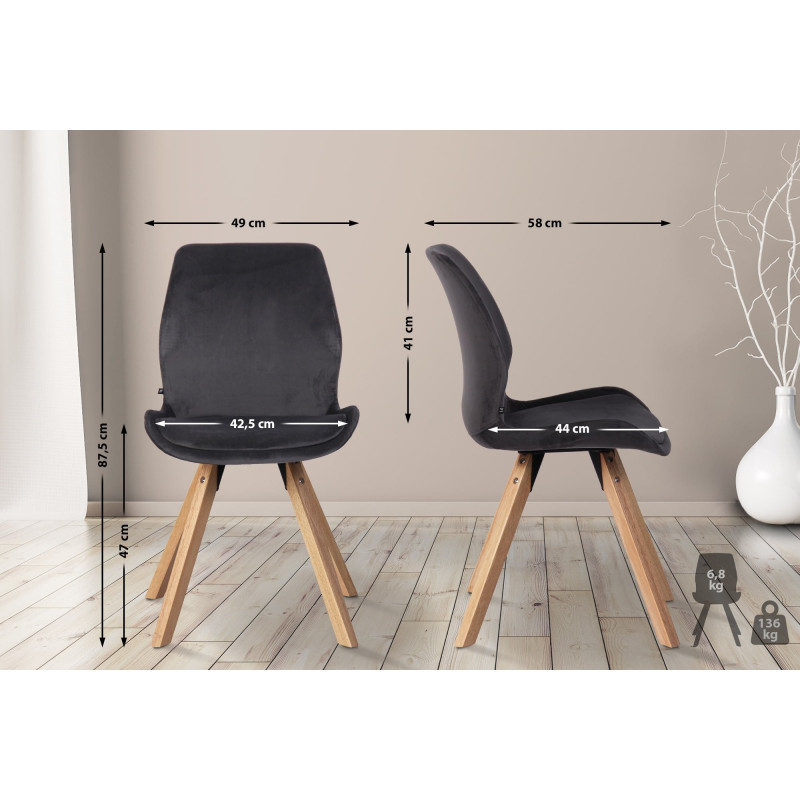 Ensemble de 2 chaises Luna en velours gris foncé