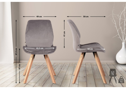 Ensemble de 2 chaises Luna en velours gris