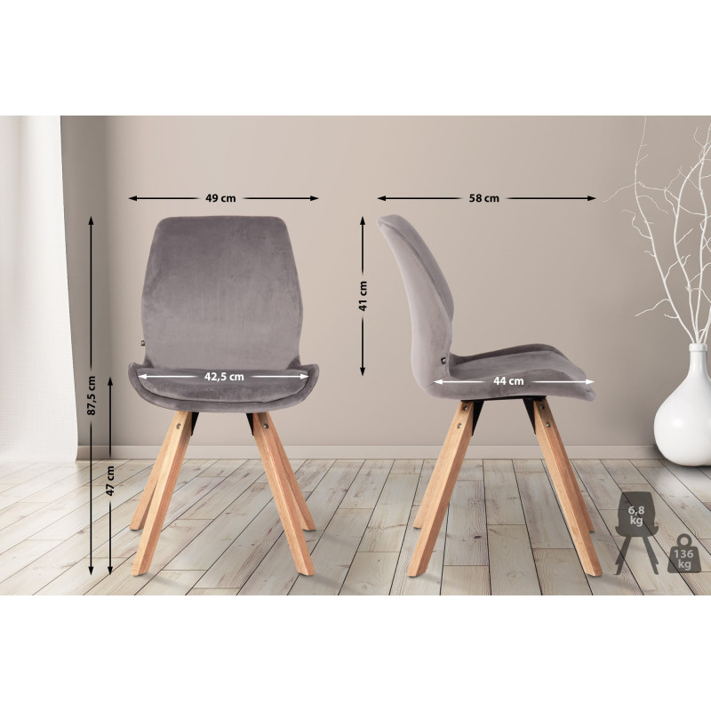 Ensemble de 2 chaises Luna en velours gris