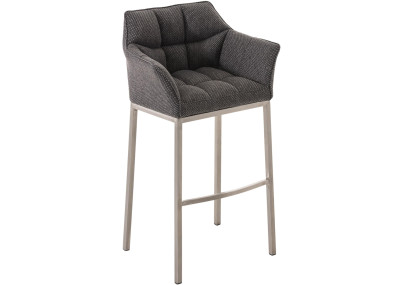 Tabouret de bar Damaso E en tissu avec structure à 4 pieds gris titane