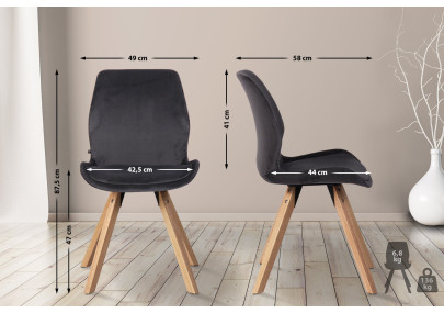 Ensemble de 4 chaises Luna en velours gris foncé