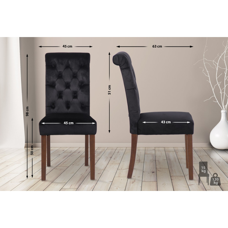 Ensemble de 2 chaises de salle à manger Lisburn en velours noir