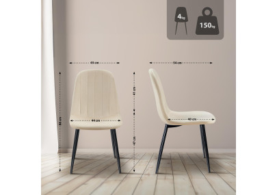 Chaise de salle à manger Baxter, velours, crème