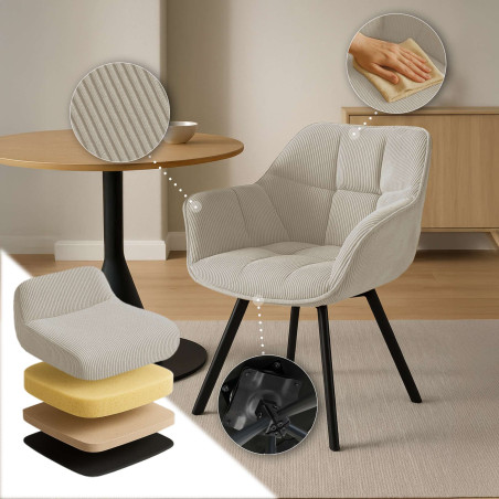 Chaise de salle à manger Jordi Cord, crème