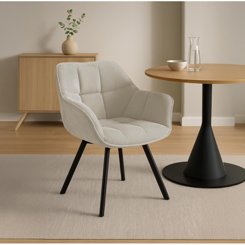 Chaise de salle à manger Jordi Cord, crème