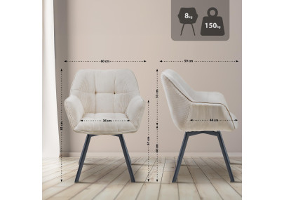 Chaise de salle à manger Jordi Cord, crème