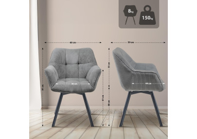 Chaise de salle à manger Jordi Cord, grise