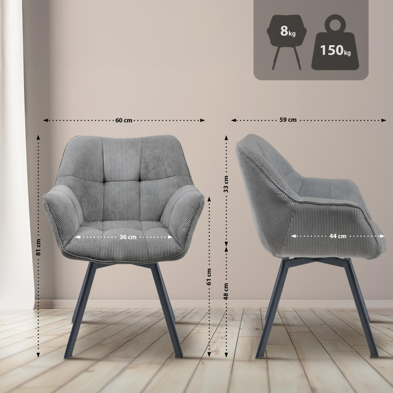 Chaise de salle à manger Jordi Cord, grise