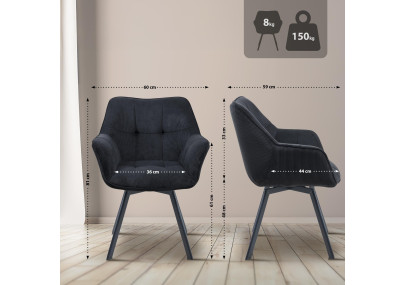 Chaise de salle à manger Jordi Cord, noire