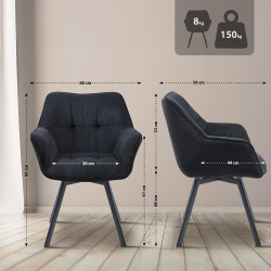 Chaise de salle à manger Jordi Cord, noire