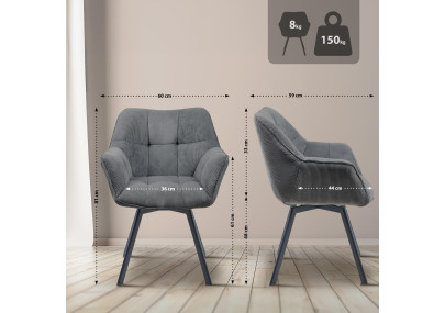 Chaise de salle à manger Jordi Cord, gris foncé