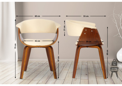 Ensemble de 2 chaises Bruce, similicuir, noyer/crème