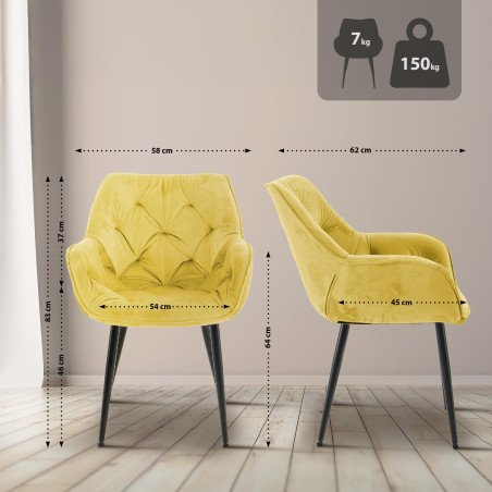 Fauteuil Tanna, velours, jaune