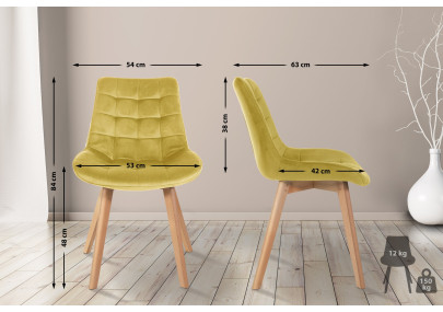 Ensemble de 2 chaises Brook en velours jaune