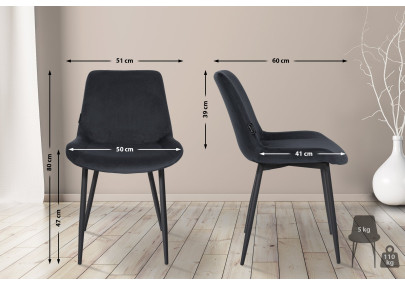 Ensemble de 4 chaises de salle à manger Victoria, velours, noir