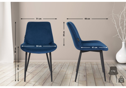 Ensemble de 2 chaises de salle à manger Victoria, velours, bleu