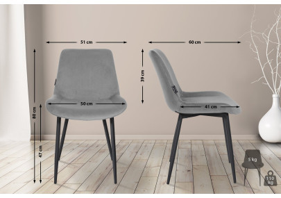 Ensemble de 2 chaises de salle à manger Victoria, velours gris