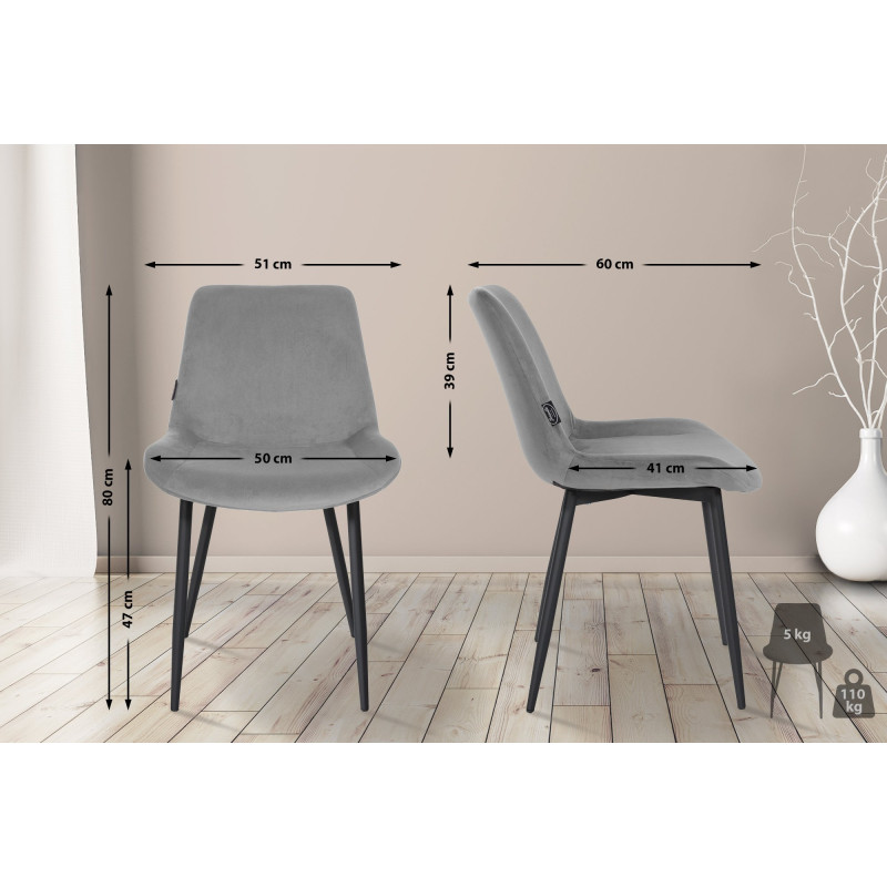 Ensemble de 2 chaises de salle à manger Victoria, velours gris