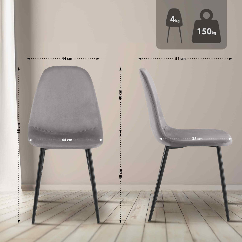 Ensemble de 4 chaises de salle à manger Napier en velours gris