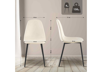 Ensemble de 4 chaises de salle à manger Napier en velours crème