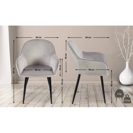 Chaise de salle à manger Boise en velours gris