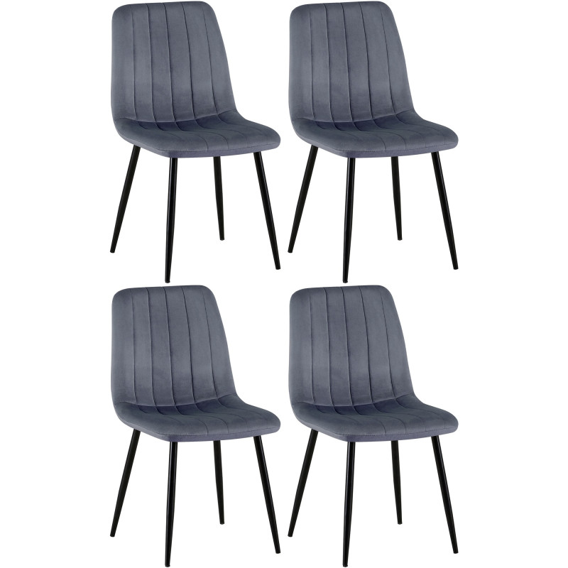 Ensemble de 4 chaises Dijon en velours gris foncé