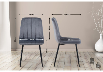 Ensemble de 4 chaises Dijon en velours gris foncé