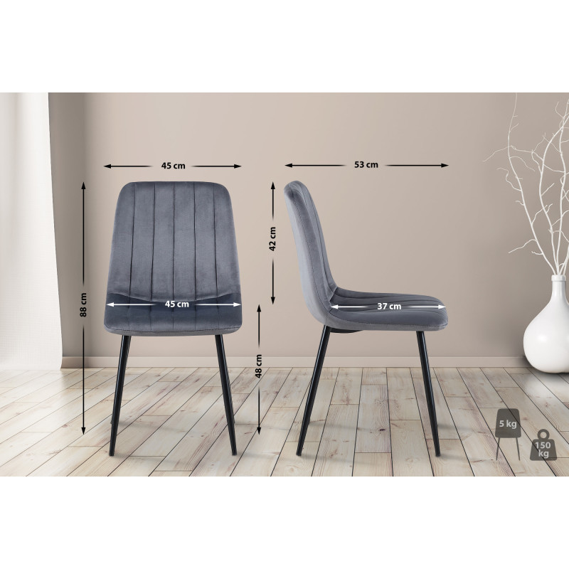 Ensemble de 4 chaises Dijon en velours gris foncé
