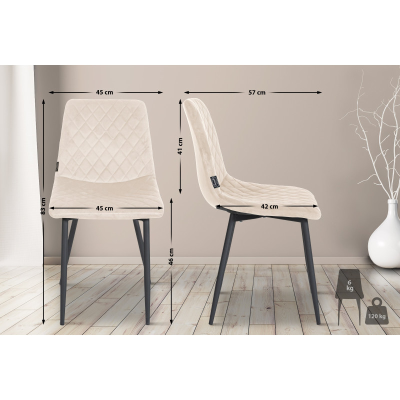 Ensemble de 4 chaises Telde en velours crème