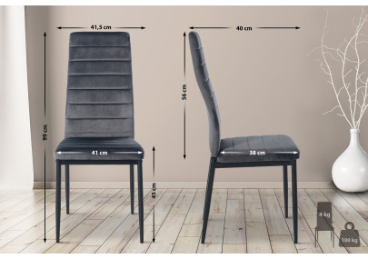 Ensemble de 4 chaises de salle à manger Mayfair en velours gris