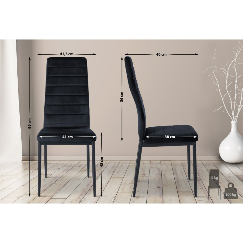 Ensemble de 4 chaises de salle à manger Mayfair en velours noir