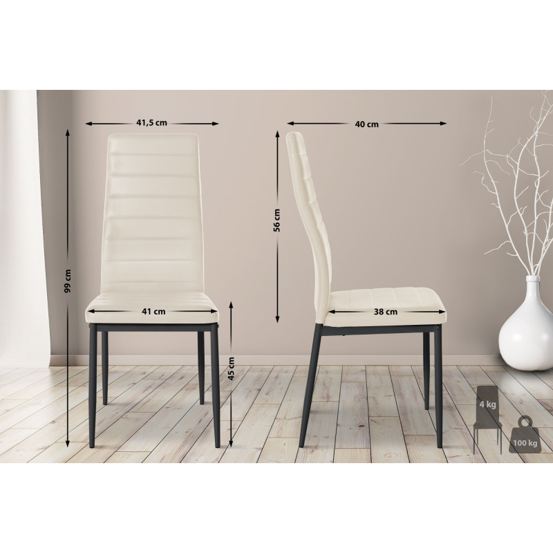 Ensemble de 6 chaises de salle à manger Mayfair en similicuir crème