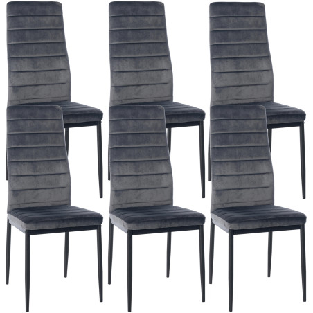 Ensemble de 6 chaises de salle à manger Mayfair en velours gris