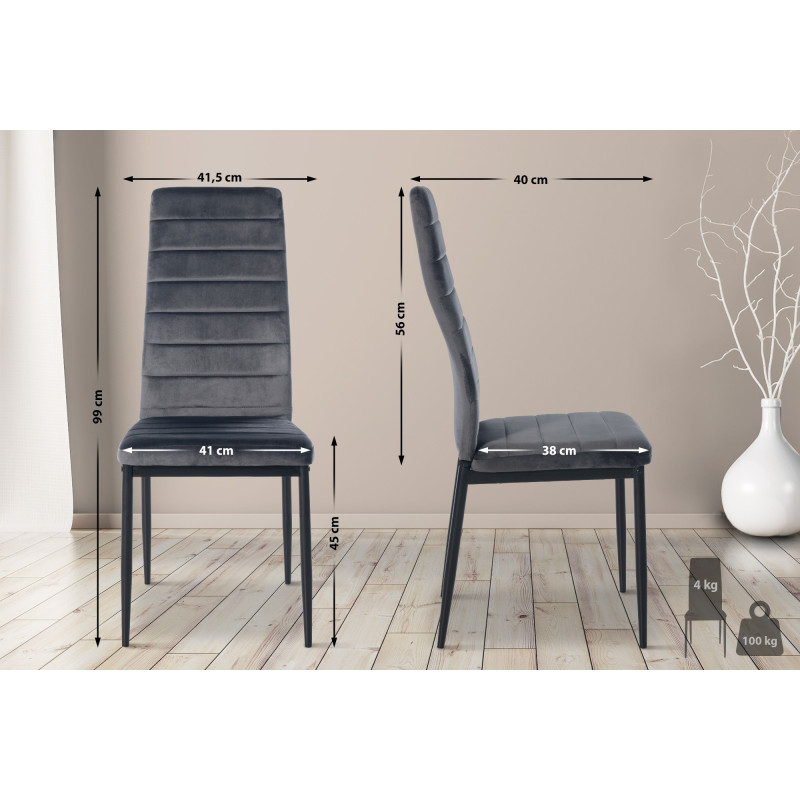Ensemble de 6 chaises de salle à manger Mayfair en velours gris