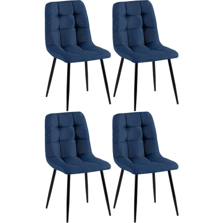 Ensemble de 4 chaises de salle à manger en tissu Antibes bleu