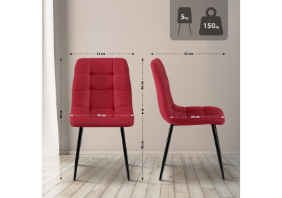 Ensemble de 4 chaises de salle à manger Antibes, tissu rouge