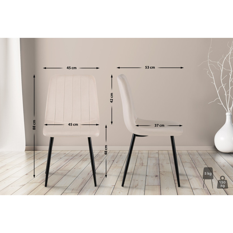 Ensemble de 4 chaises en velours crème Dijon