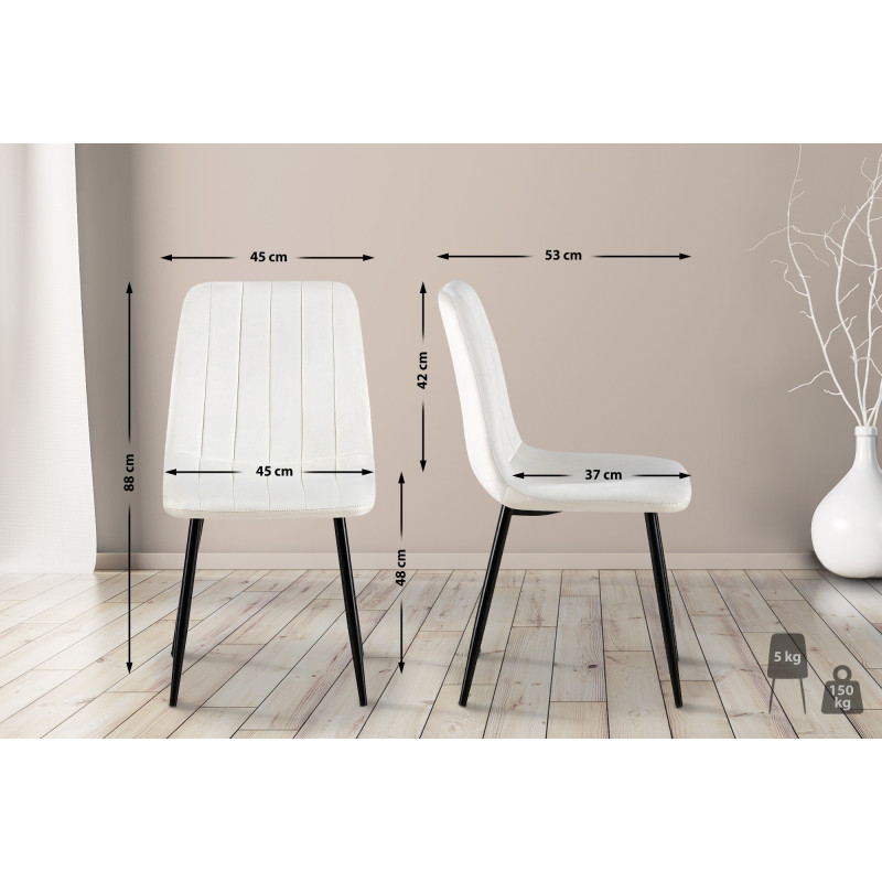 Ensemble de 4 chaises Dijon en velours blanc crème