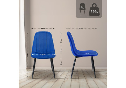 Chaise de salle à manger Baxter, velours, bleue