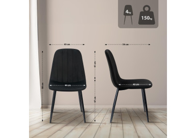 Chaise de salle à manger Baxter, velours, noire