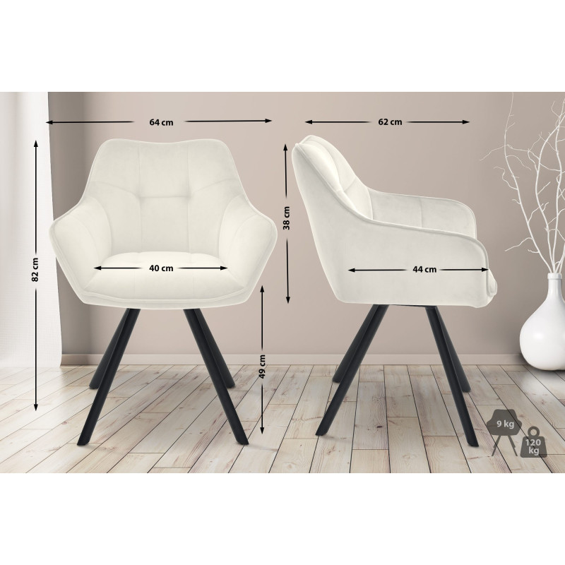 Chaise de salle à manger Scott, velours, crème