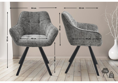 Chaise de salle à manger Scott, tissu gris foncé