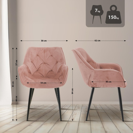 Fauteuil Tanna, velours, rose