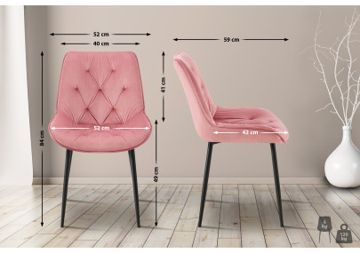 Chaise de salle à manger Wallace, velours, rose