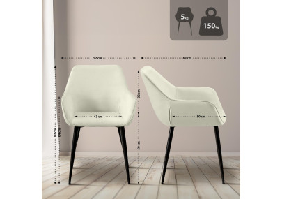 Ensemble de 2 chaises de salle à manger Vessa, tissu crème