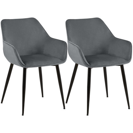 Ensemble de 2 chaises de salle à manger Vessa en velours gris foncé